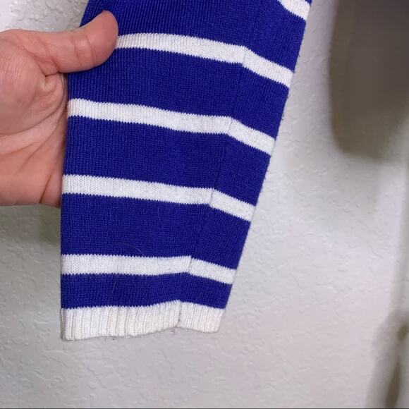 White + Warren blue white striped open front cardigan sweater size Large - Picture 5 of 11